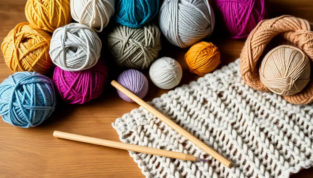 A lovingly crafted arrangement of beginner knitting tools.